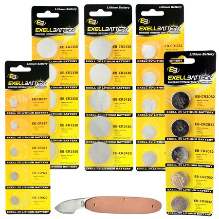 Exell Battery 26pc Essential Batteries Kit CR927 CR2330 CR1632 CR2032 CR2430 & Watch Opener EB-KIT-121